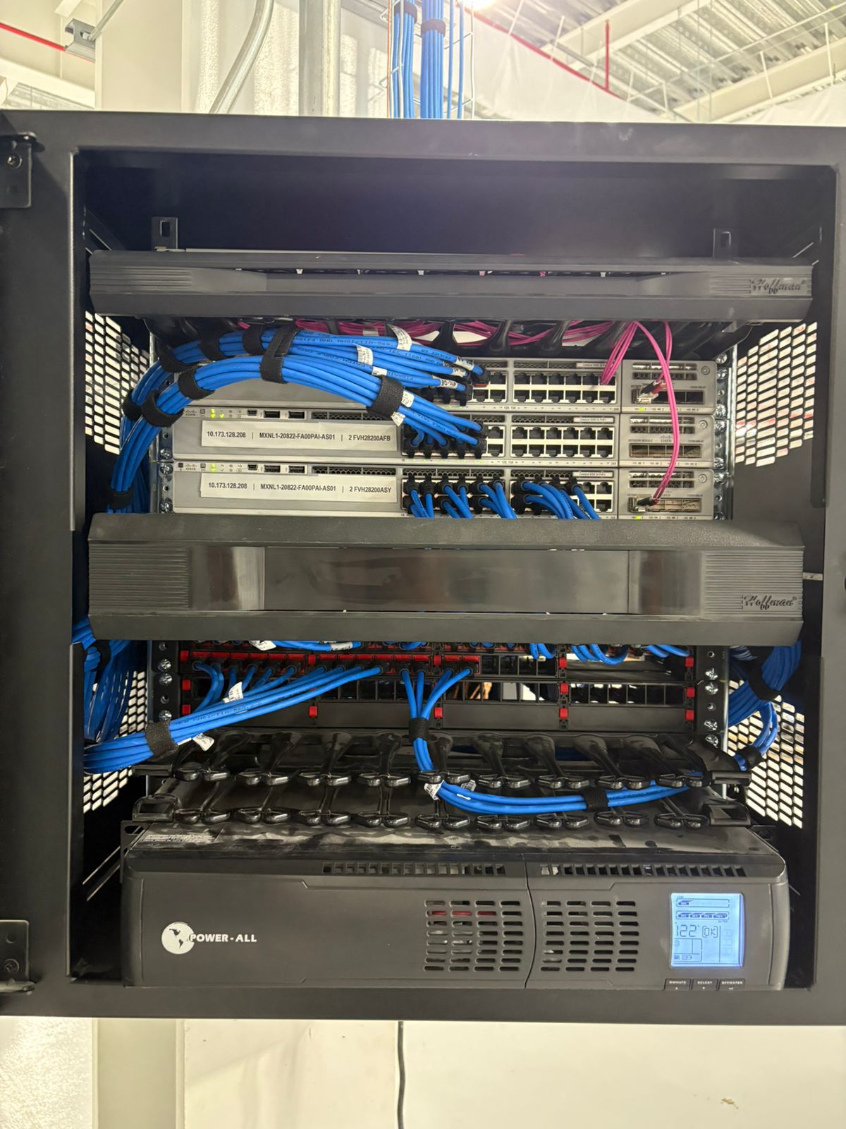 Rack con switches y cableado estructurado